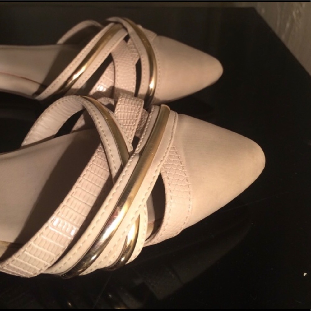 ALDO Nude/Beige Leather Flats with Gold Trim